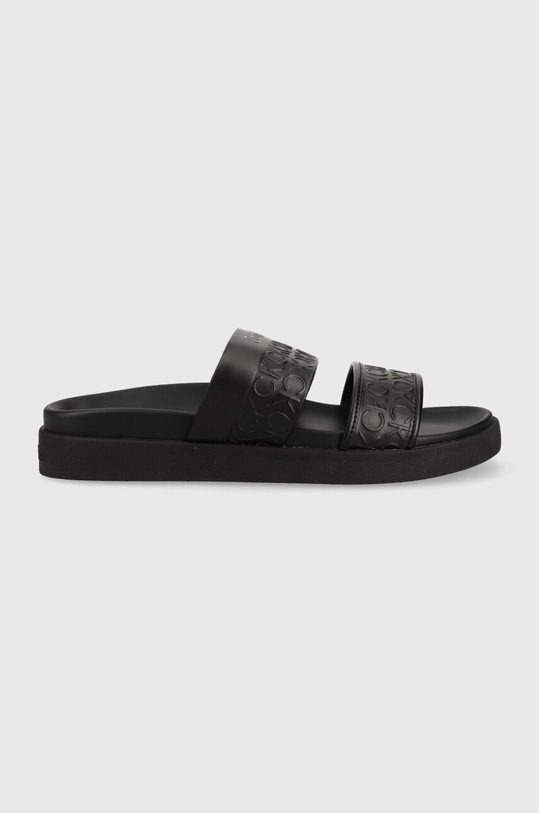 Calvin Klein papuci ERGO SLIDE - HF MONO piele negru HW0HW01535