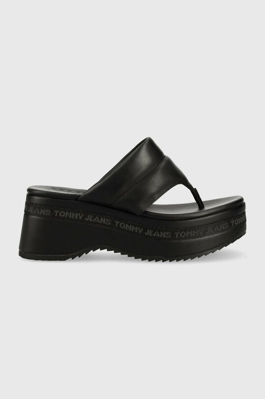 Кожени джапанки Tommy Jeans SANDAL PADDED изкуствен черен EN0EN02075