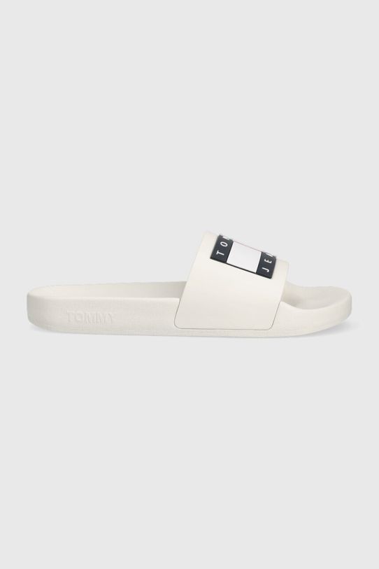 Παντόφλες Tommy Jeans FLAG POOL SLD ESS φλατ λευκό EN0EN02115