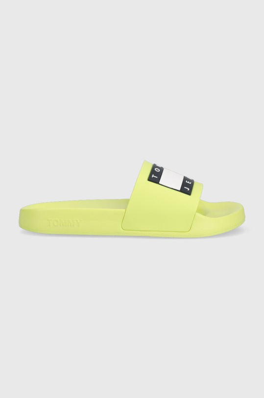 Pantofle Tommy Jeans FLAG POOL SLD ESS plochý zelená EN0EN02115
