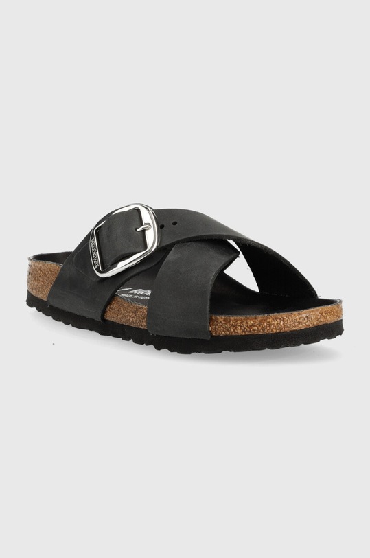 Birkenstock klapki skórzane Siena Big Buckle 1020156 czarny SS23