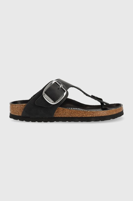 Birkenstock slapi de piele Gizeh Big Buckle piele întoarsă negru 1023337