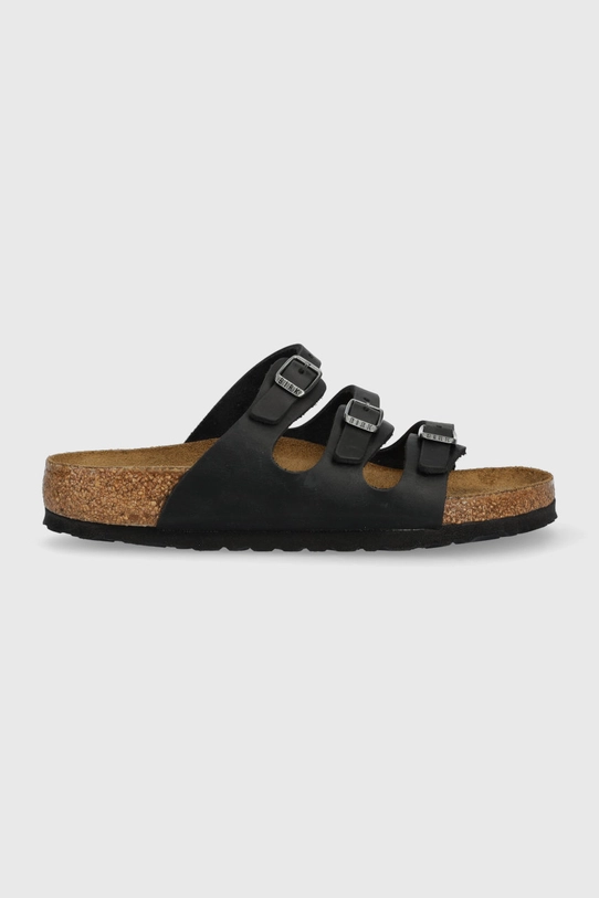 Birkenstock klapki skórzane Florida płaski czarny 1011445