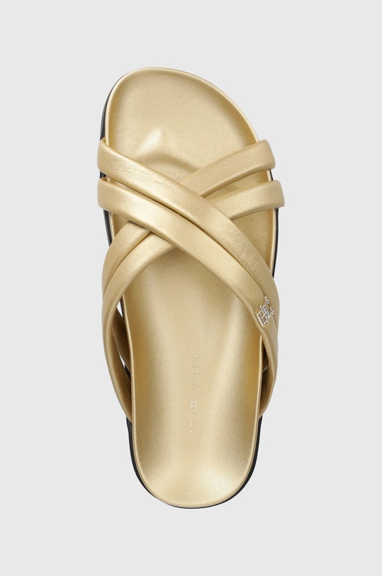Tommy Hilfiger bőr papucs STRAP FEMININE SANDAL GOLDEN arany FW0FW06994
