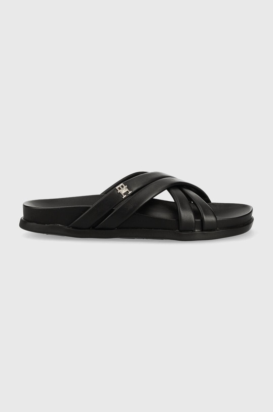 Кожаные шлепанцы Tommy Hilfiger STRAP FEMININE SANDAL венский чёрный FW0FW07081