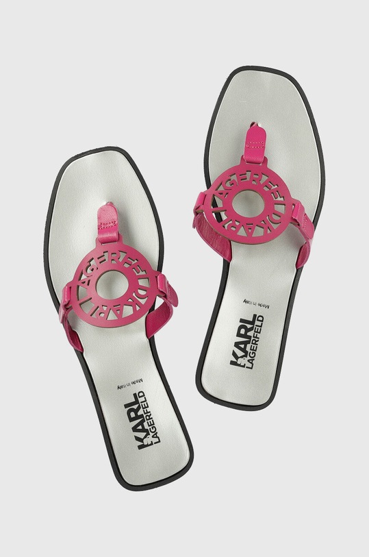 Karl Lagerfeld japonki skórzane SKOOT płaski różowy KL80408.0FP