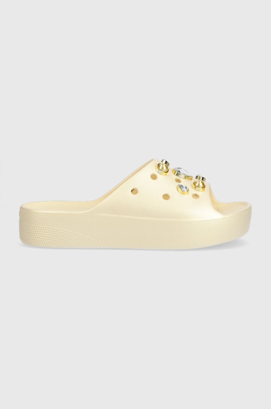 Crocs papuci Classic Platform Crystals Perls Slide sintetic bej 208388.108
