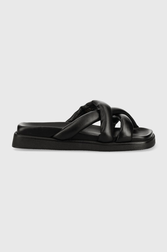 Alohas klapki skórzane Slip On Cross płaski czarny S00202.25