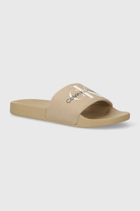 Calvin Klein Jeans klapki SLIDE MONOGRAM CO beżowy YM0YM00061