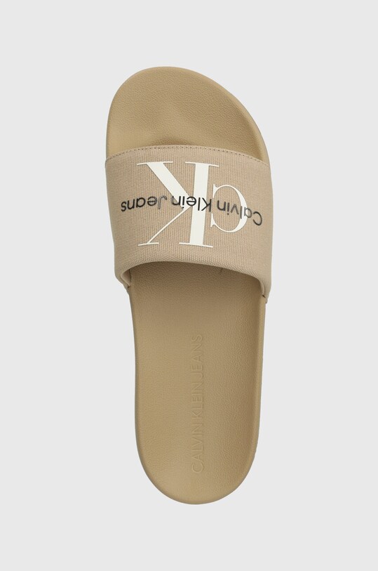 Calvin Klein Jeans klapki SLIDE MONOGRAM CO beżowy YM0YM00061