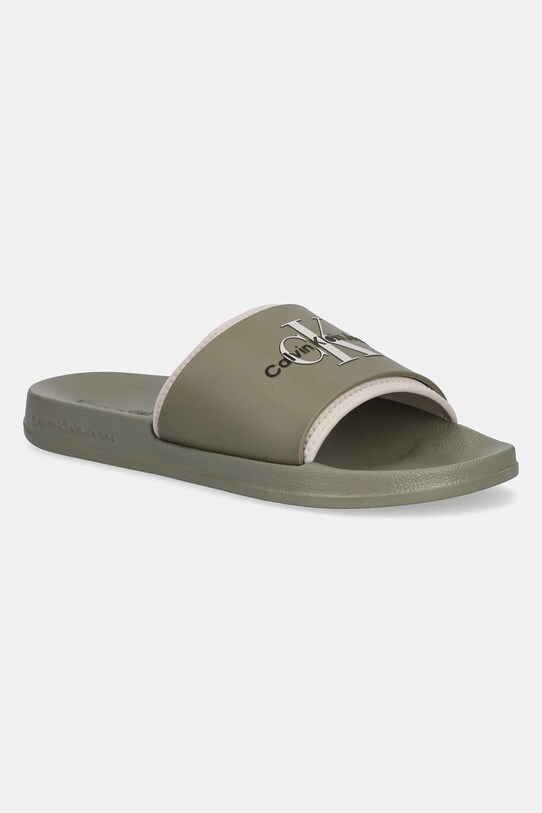 Šľapky Calvin Klein Jeans SLIDE MONOGRAM TPU zelená YM0YM00361