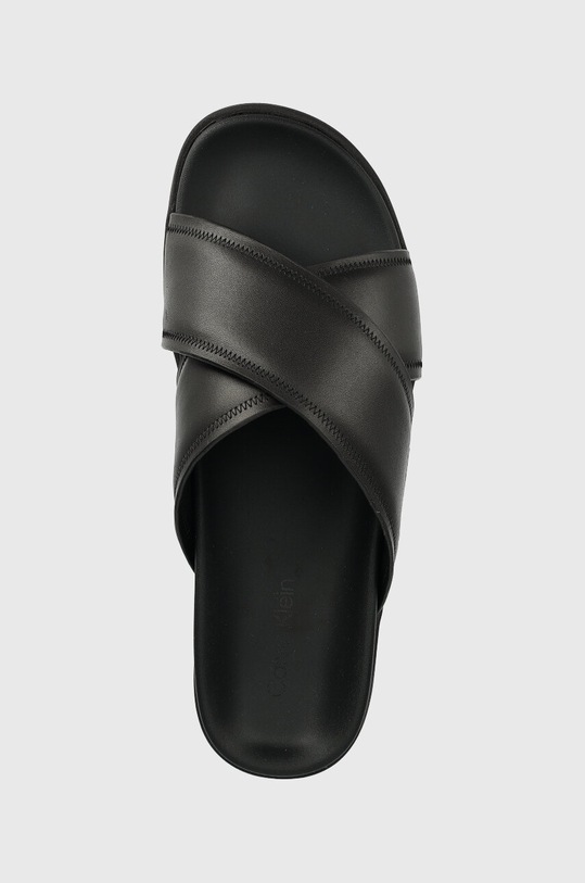 Calvin Klein klapki skórzane CRISS CROSS SANDAL LTH czarny HM0HM01069
