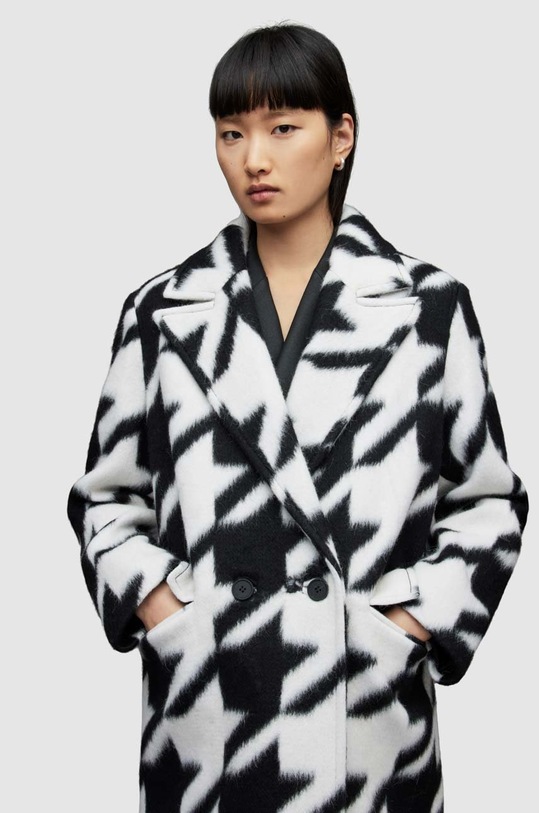 AllSaints płaszcz z domieszką wełny MABEL HOUNDSTOOTH CO WO089X czarny SS23