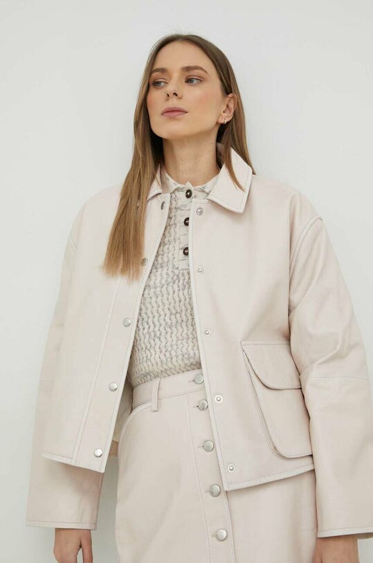 Шкіряна куртка Samsoe Samsoe лицьова шкіра рожевий F22400117