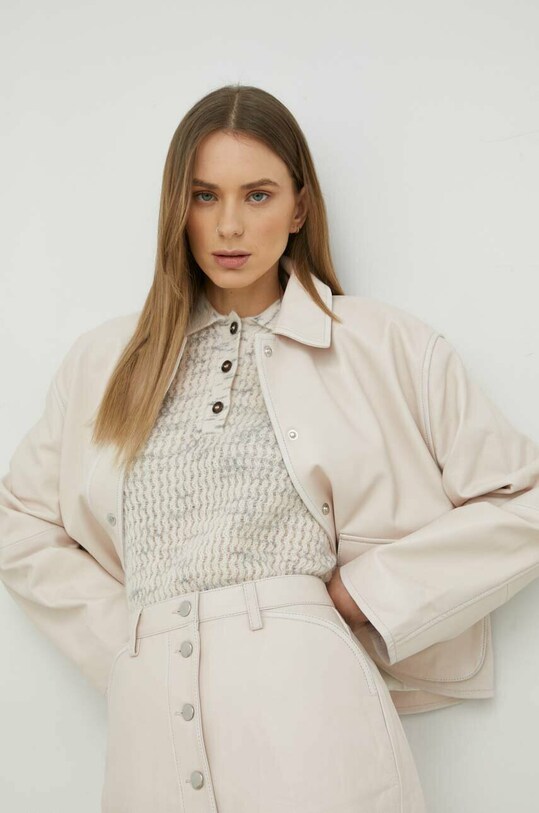 Шкіряна куртка Samsoe Samsoe рожевий F22400117