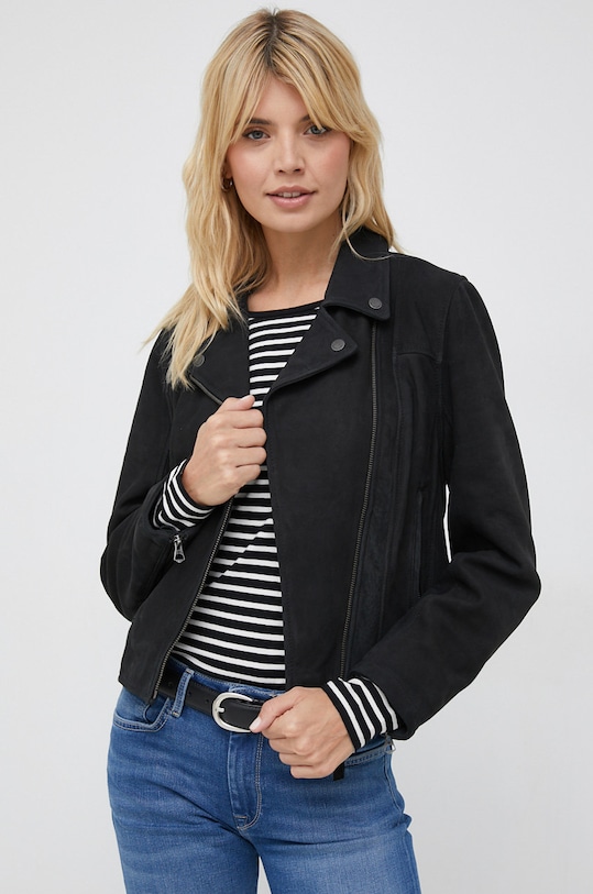 Pepe Jeans ramoneska skórzana Roma nieocieplane czarny PL402145.999