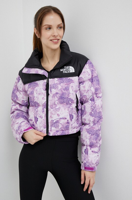 The North Face kurtka puchowa NUPTSE SHORT JACKET bez kaptura fioletowy NF0A5GGEIAT1