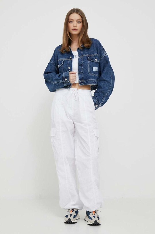 Rifľová bunda Calvin Klein Jeans bez kapucne modrá J20J220662.PPYX