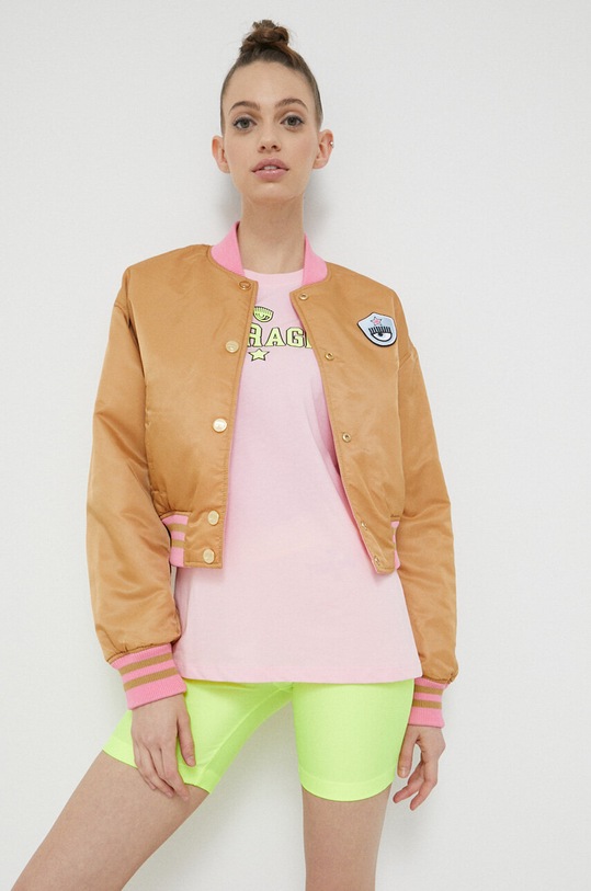 Chiara Ferragni kurtka bomber dwustronna Varsity 74CBSD02 różowy SS23