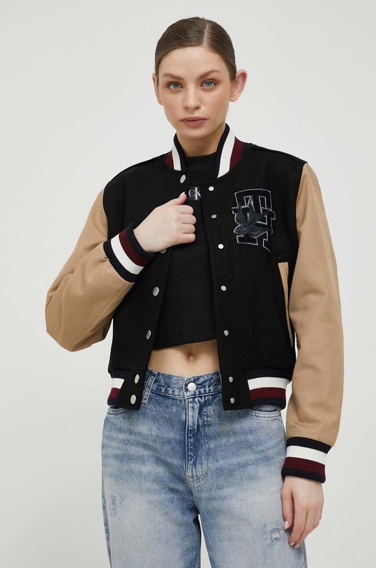 Μάλλινο μπουφάν bomber Tommy Hilfiger μαλλί μαύρο WW0WW38981.PPYX