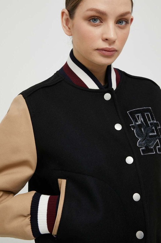 Μάλλινο μπουφάν bomber Tommy Hilfiger μαύρο WW0WW38981.PPYX