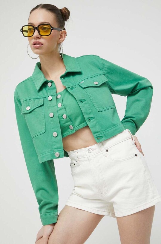 Džínová bunda Tommy Jeans riflovina zelená DW0DW15666.PPYX