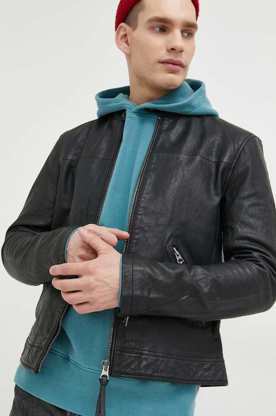 Superdry bőrdzseki nem szigetelt fekete M5011701A.02A