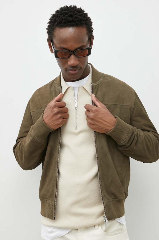 Les Deux kurtka bomber zamszowa zielony LDM610091