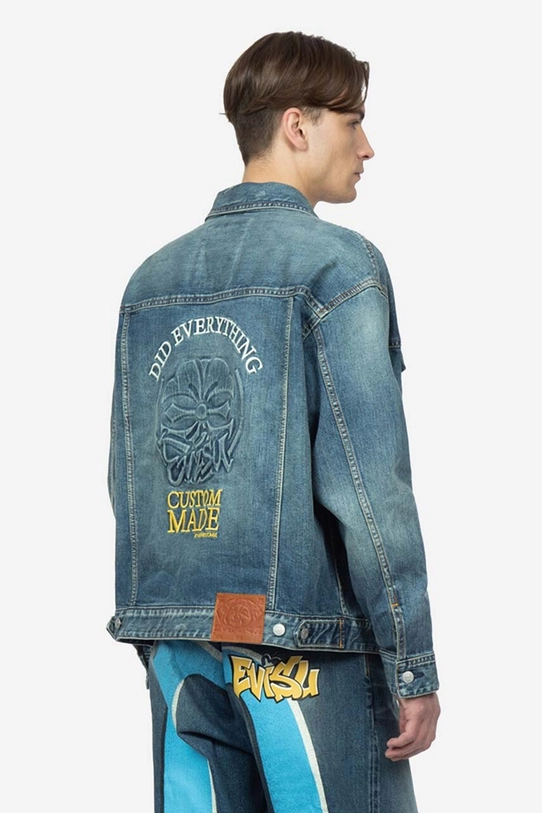 Rifľová bunda Evisu Kamon Embossed Denim Jacket bez kapucne modrá 2ESHTM3DJ710LFCS