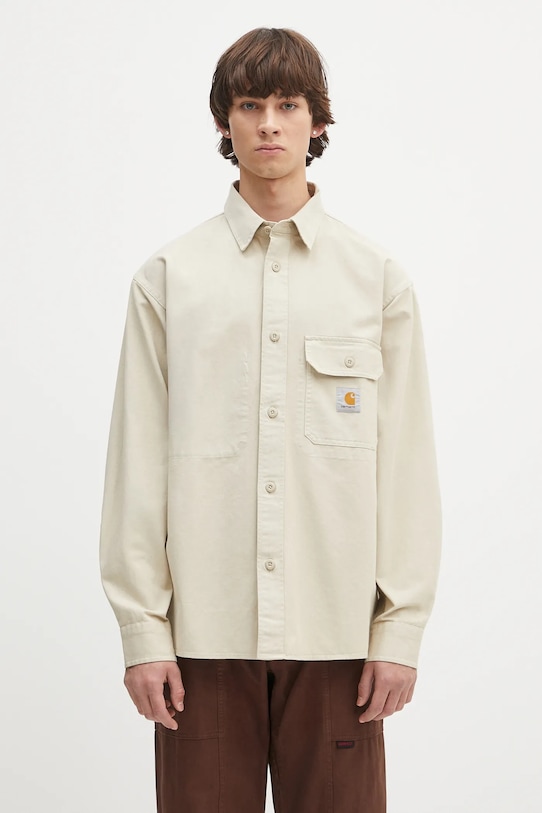 Хлопковая рубашка Carhartt WIP Reno Shirt Jac гладкий бежевый I031447.2LPGD
