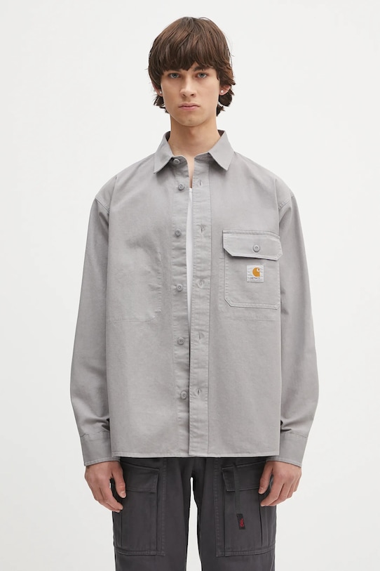 Βαμβακερό πουκάμισο Carhartt WIP Reno Shirt Jac χαλαρό γκρί I031447.