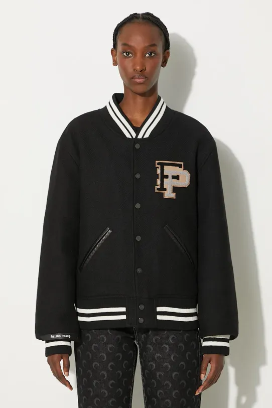 Filling Pieces kurtka bomber wełniana Varsity Jacket przejściowe czarny 81422201863