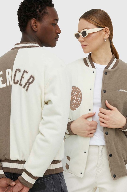 Vlněná bomber bunda The Mercer Brand s podšívkou béžová MEAP231007