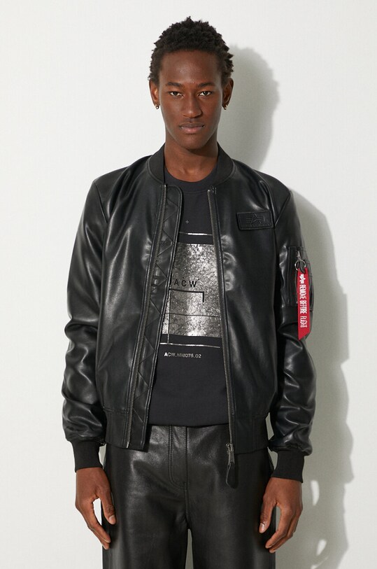 Alpha Industries bomber jacket faux grain leather black 106108.03