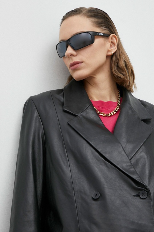 Кожаный пиджак Young Poets Society Pina двубортный чёрный 108045