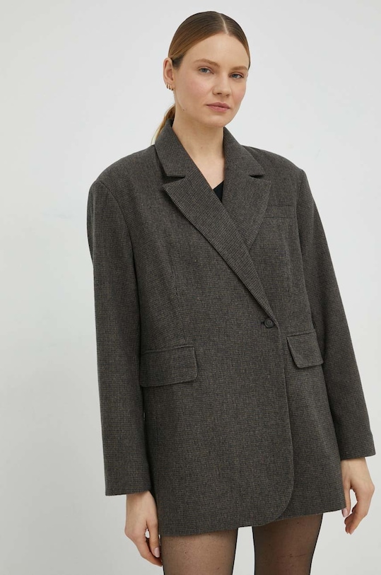 Μπλέιζερ με μίγμα μαλλιού Herskind λεπτό μοτίβο καφέ 4603911