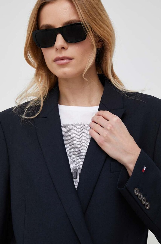 Μπλέιζερ με μίγμα μαλλιού Tommy Hilfiger μαύρο WW0WW38980.PPXY