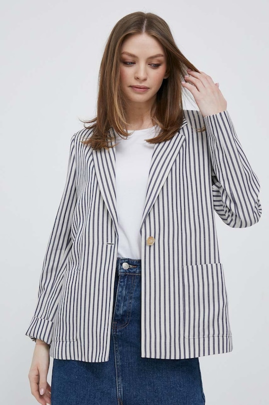 Blazer με μείγμα λινών Tommy Hilfiger ύφασμα σκούρο μπλε WW0WW38180.PPYX