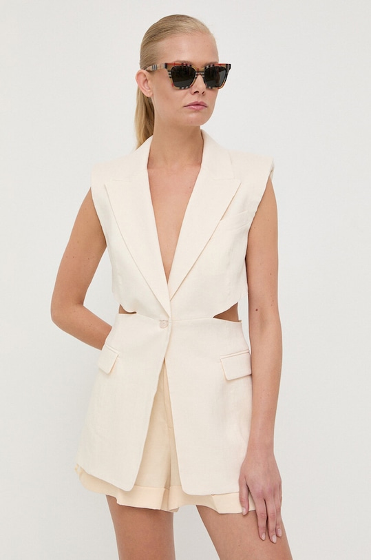 Ľanová vesta Patrizia Pepe látka béžová 2S1451.A268