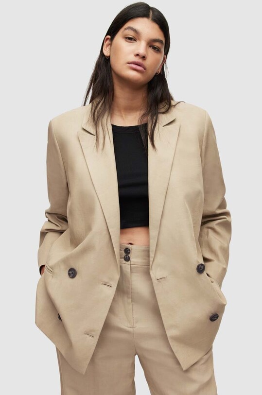 Sako s příměsí lnu AllSaints oversize béžová WT003Y