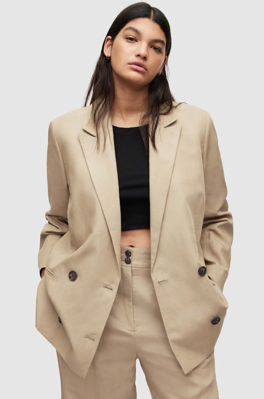 AllSaints marynarka z domieszką lnu PETRA BLAZER tkanina beżowy WT003Y