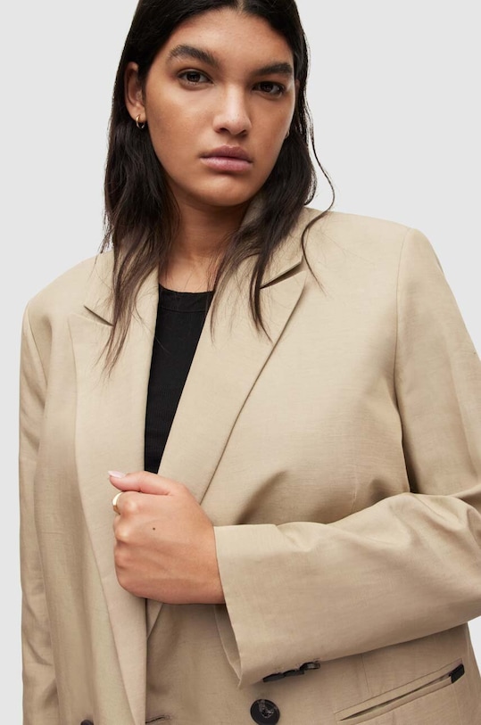 AllSaints marynarka z domieszką lnu PETRA BLAZER WT003Y beżowy SS23