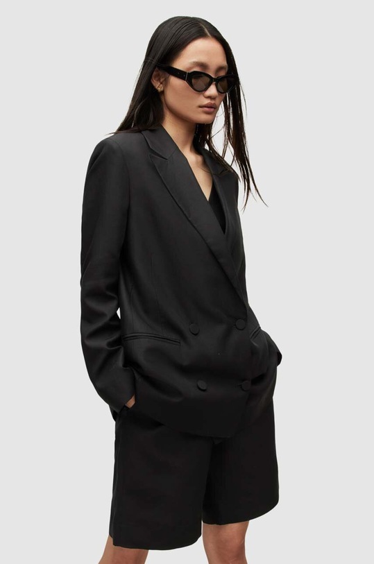 AllSaints marynarka z domieszką lnu PETRA BLAZER WT003Y czarny