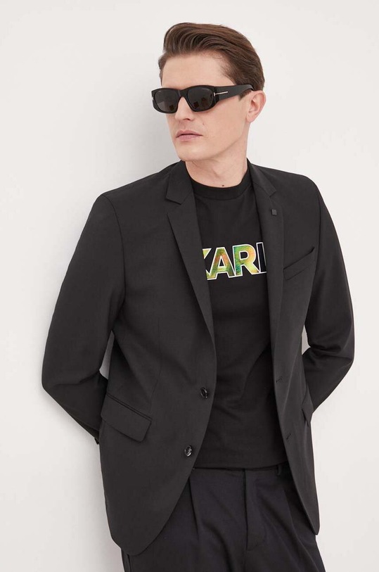 Vlněná bunda Karl Lagerfeld hladký černá 531083.155200