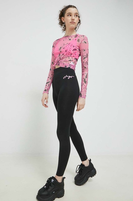 HUGO legginsy z elastanem czarny 50489126