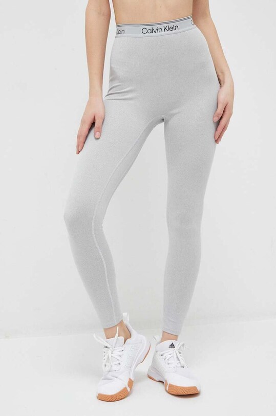 Tréninkové legíny Calvin Klein Performance CK Athletic pletenina šedá 00GWS3L605