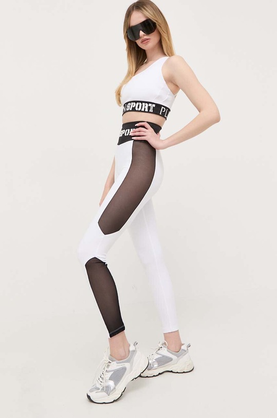 PLEIN SPORT legginsy z elastanem biały PACC.WJT1717.STE003N