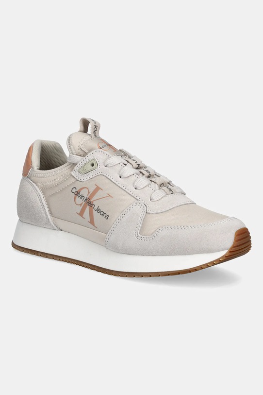 Tenisky Calvin Klein Jeans YW0YW00840 RUNNER SOCK LACEUP NY-LTH W semišová kůže béžová YW0YW00840