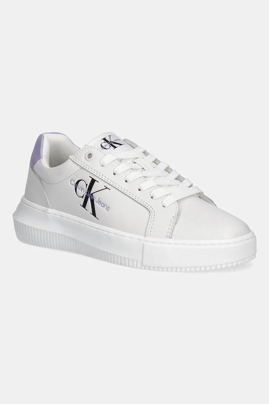 Calvin Klein Jeans sneakersy skórzane YW0YW00823 CHUNKY CUPSOLE MONOLOGO W Planet friendly biały YW0YW00823