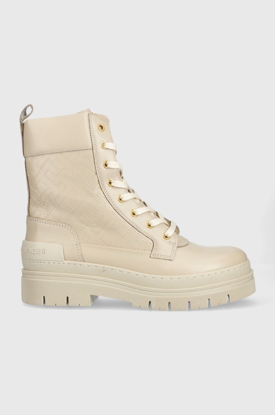 Tommy Hilfiger botki skórzane FW0FW06849 LACE UP ZIP BOOT MONOGRAM płaski beżowy FW0FW06849